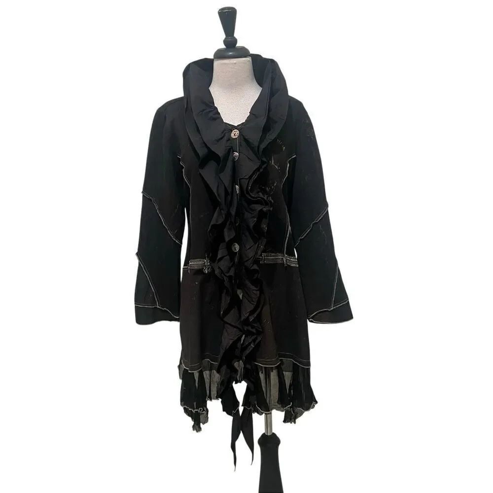 Parsley & Sage Womens Ruffle Exposed Seam Button-up Shirt Dress Black Small NWT